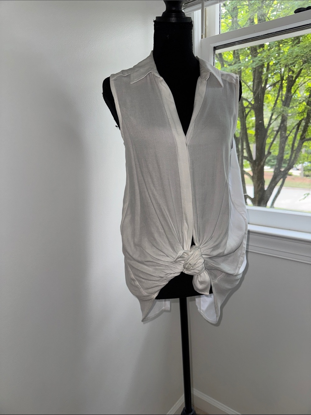 Fever White Sleeveless Knot-Front Tunic